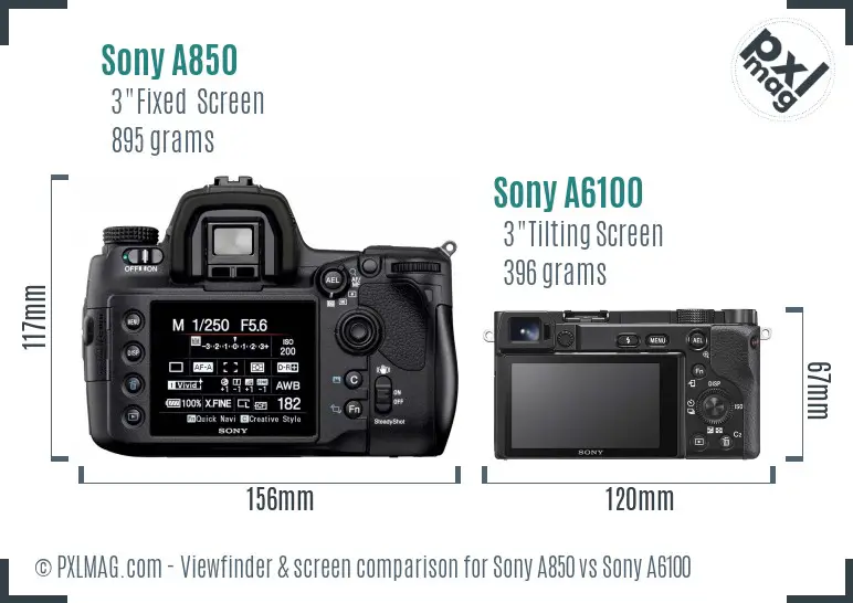 Sony A850 vs Sony A6100 Screen and Viewfinder comparison