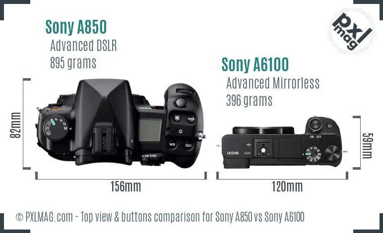 Sony A850 vs Sony A6100 top view buttons comparison