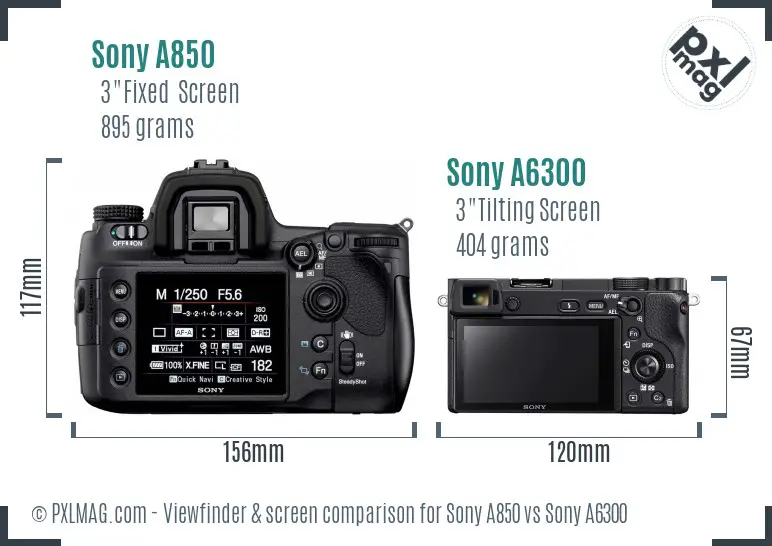 Sony A850 vs Sony A6300 Screen and Viewfinder comparison