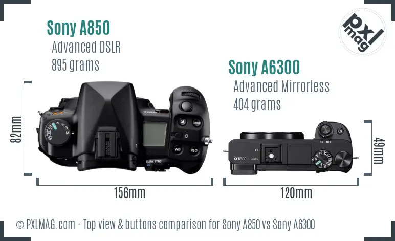 Sony A850 vs Sony A6300 top view buttons comparison