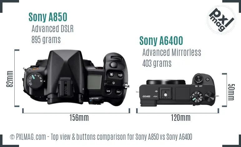 Sony A850 vs Sony A6400 top view buttons comparison