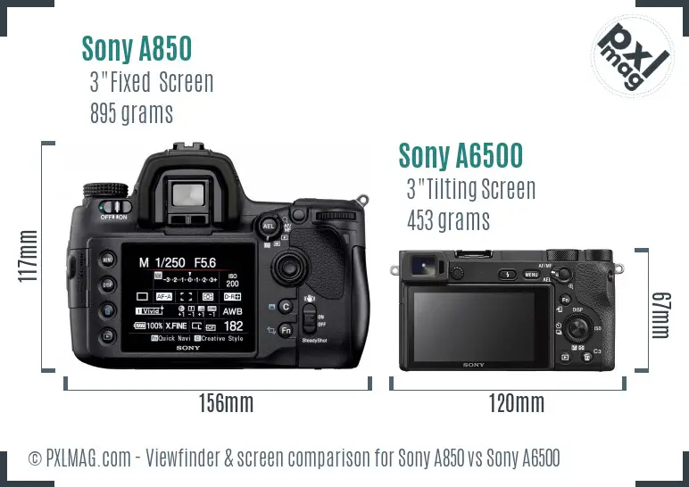 Sony A850 vs Sony A6500 Screen and Viewfinder comparison