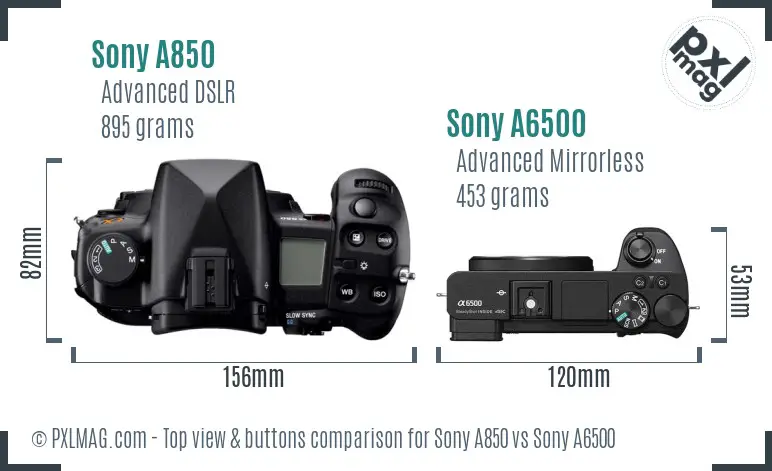 Sony A850 vs Sony A6500 top view buttons comparison