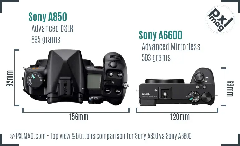 Sony A850 vs Sony A6600 top view buttons comparison