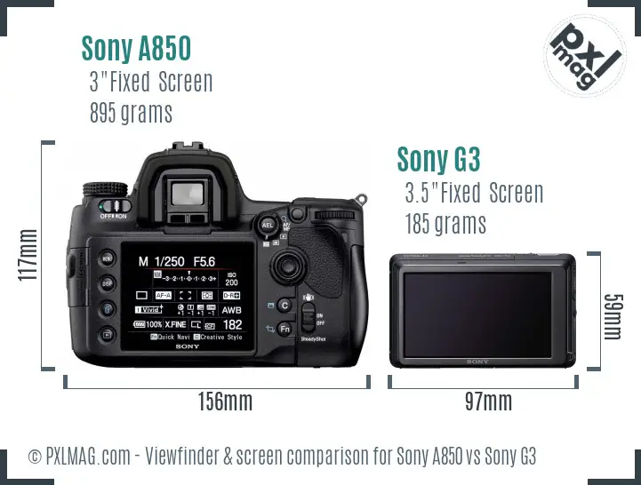 Sony A850 vs Sony G3 Screen and Viewfinder comparison