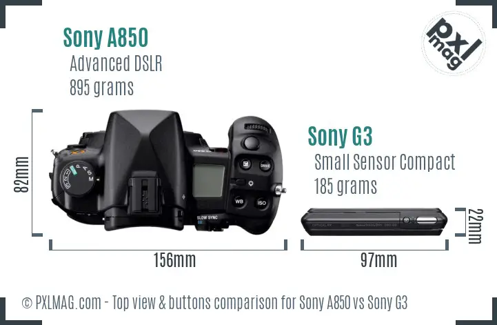 Sony A850 vs Sony G3 top view buttons comparison