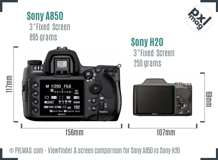 Sony A850 vs Sony H20 Screen and Viewfinder comparison