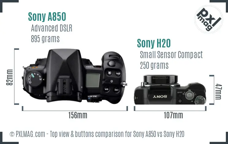 Sony A850 vs Sony H20 top view buttons comparison
