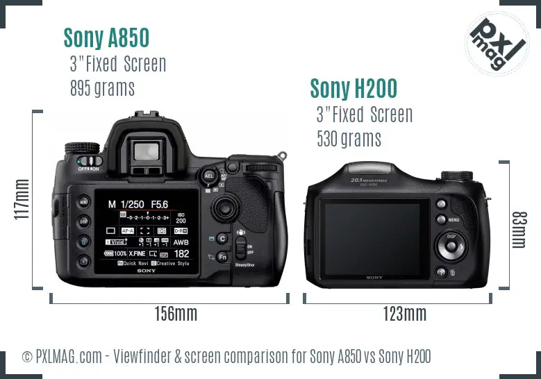Sony A850 vs Sony H200 Screen and Viewfinder comparison