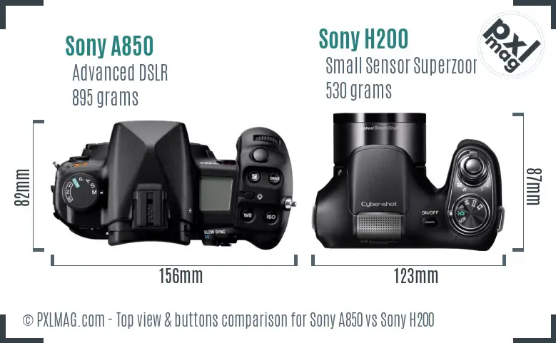 Sony A850 vs Sony H200 top view buttons comparison