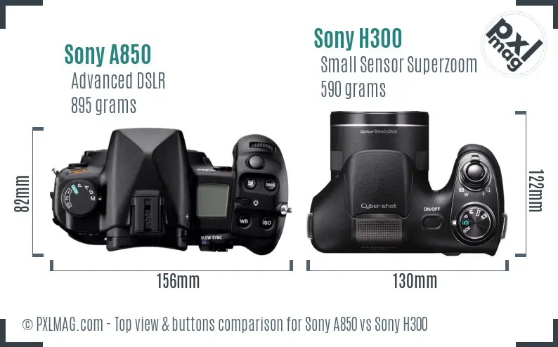 Sony A850 vs Sony H300 top view buttons comparison