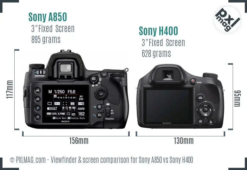 Sony A850 vs Sony H400 Screen and Viewfinder comparison