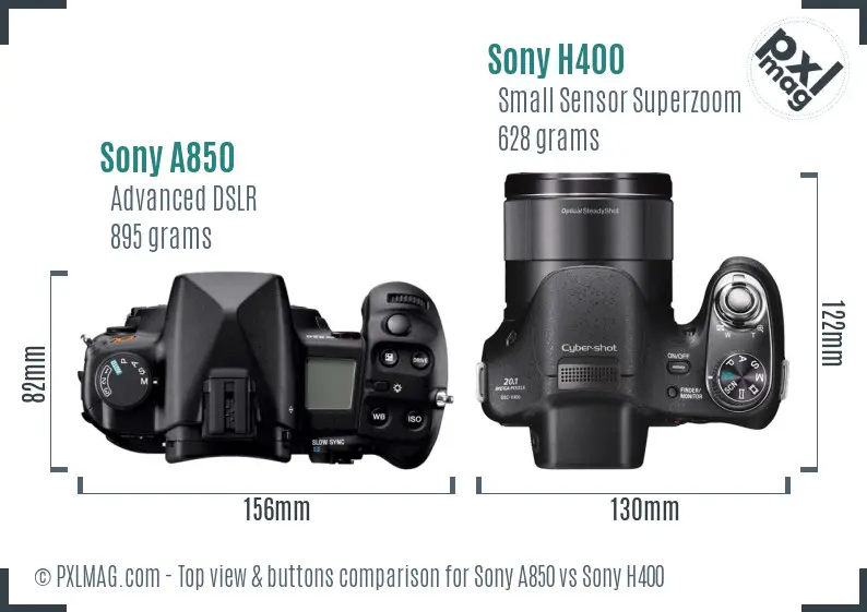 Sony A850 vs Sony H400 top view buttons comparison