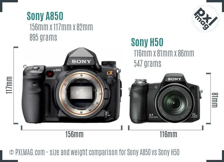 Sony A850 vs Sony H50 size comparison
