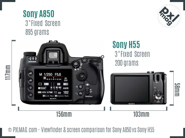 Sony A850 vs Sony H55 Screen and Viewfinder comparison