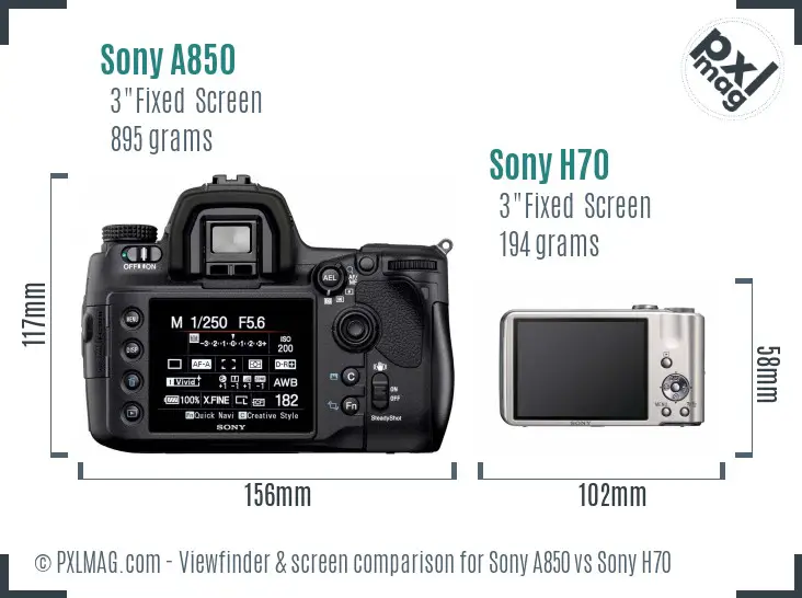 Sony A850 vs Sony H70 Screen and Viewfinder comparison