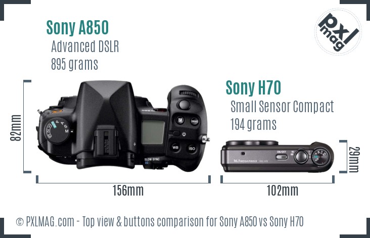 Sony A850 vs Sony H70 top view buttons comparison