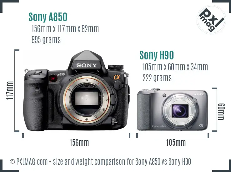 Sony A850 vs Sony H90 size comparison