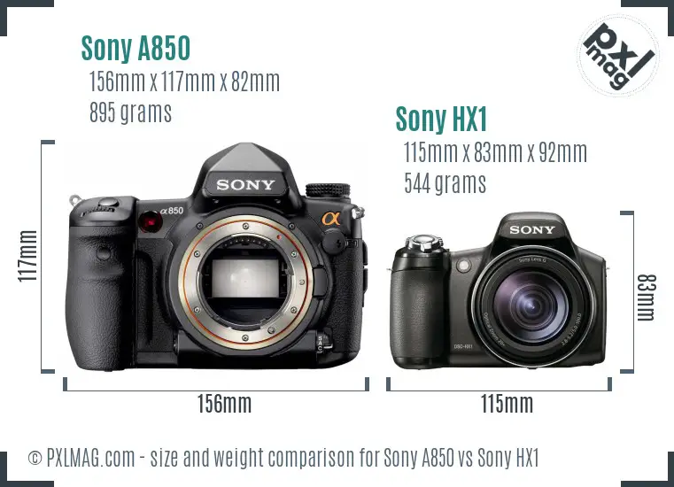 Sony A850 vs Sony HX1 size comparison