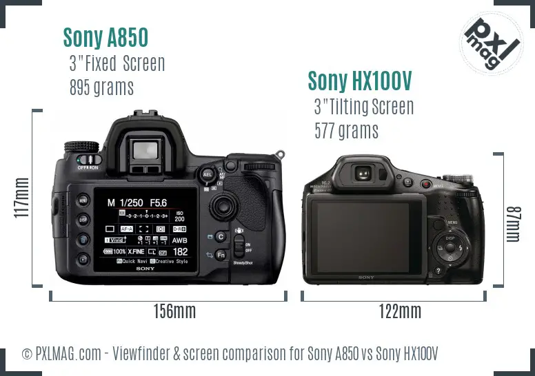 Sony A850 vs Sony HX100V Screen and Viewfinder comparison