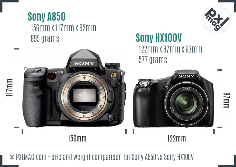 Sony A850 vs Sony HX100V size comparison