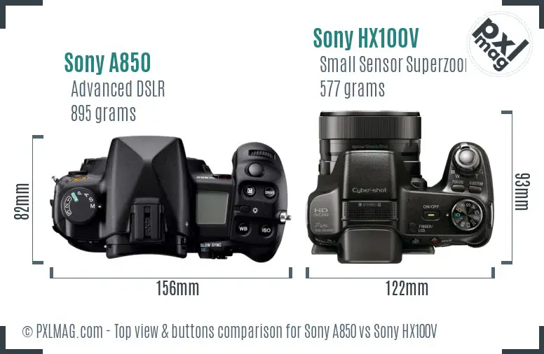 Sony A850 vs Sony HX100V top view buttons comparison
