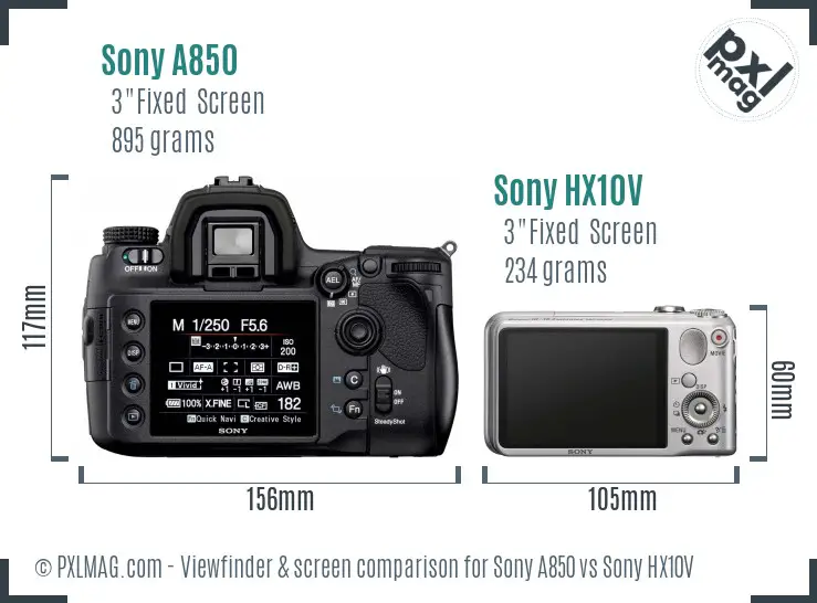 Sony A850 vs Sony HX10V Screen and Viewfinder comparison