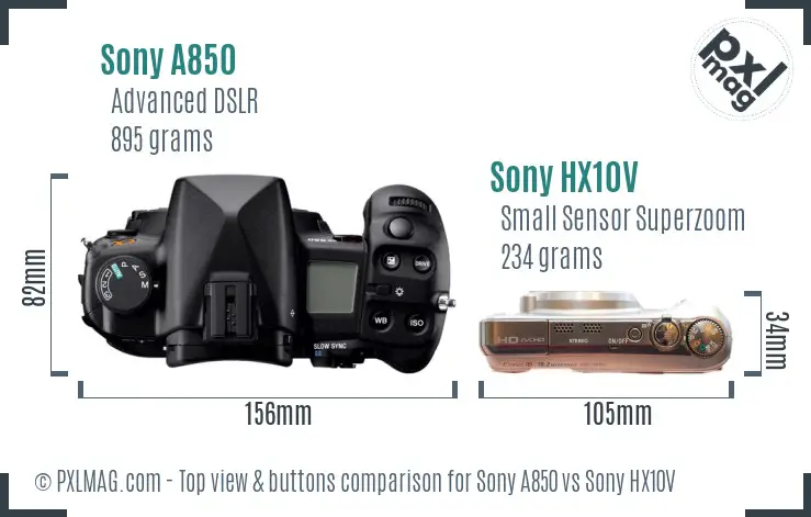 Sony A850 vs Sony HX10V top view buttons comparison