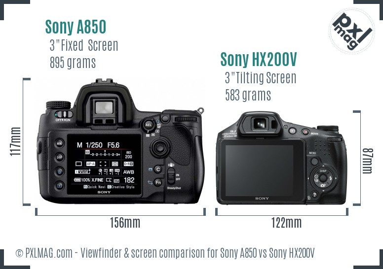 Sony A850 vs Sony HX200V Screen and Viewfinder comparison