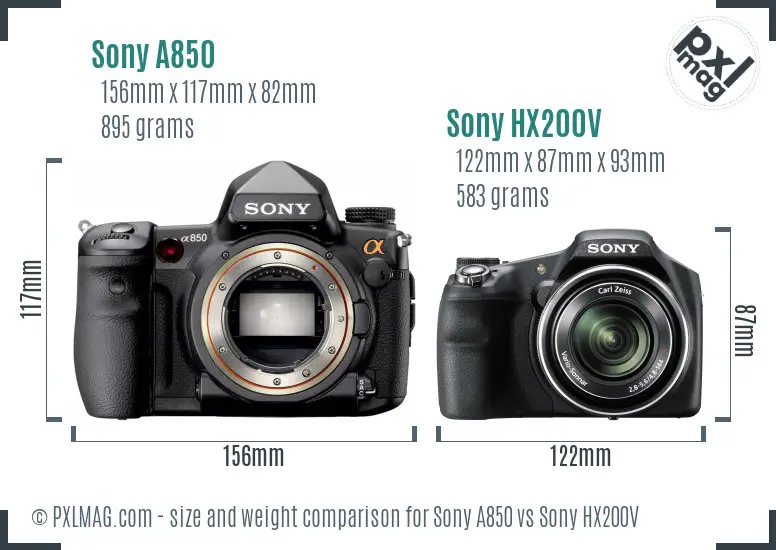 Sony A850 vs Sony HX200V size comparison