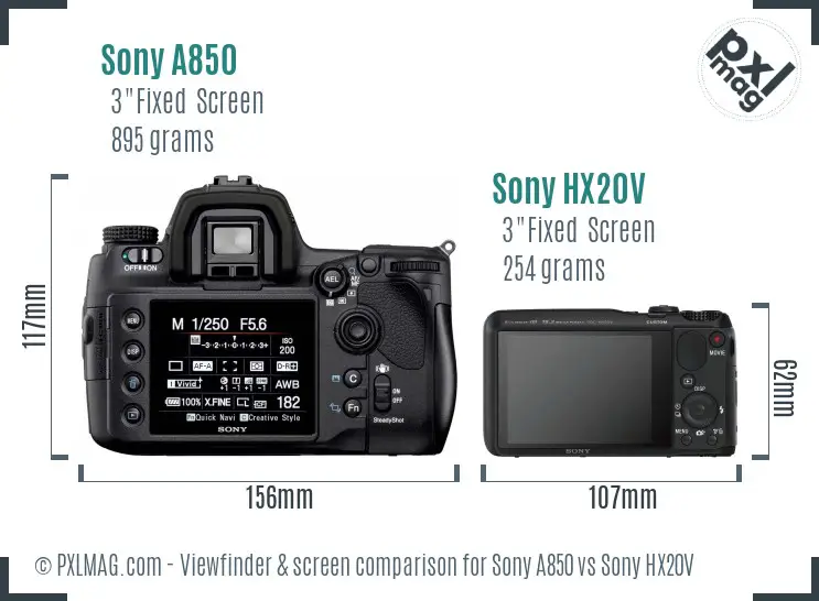 Sony A850 vs Sony HX20V Screen and Viewfinder comparison