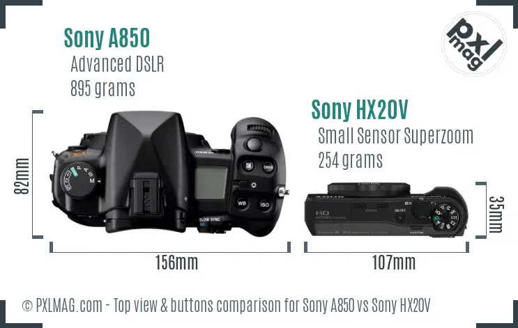 Sony A850 vs Sony HX20V top view buttons comparison
