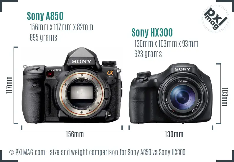 Sony A850 vs Sony HX300 size comparison