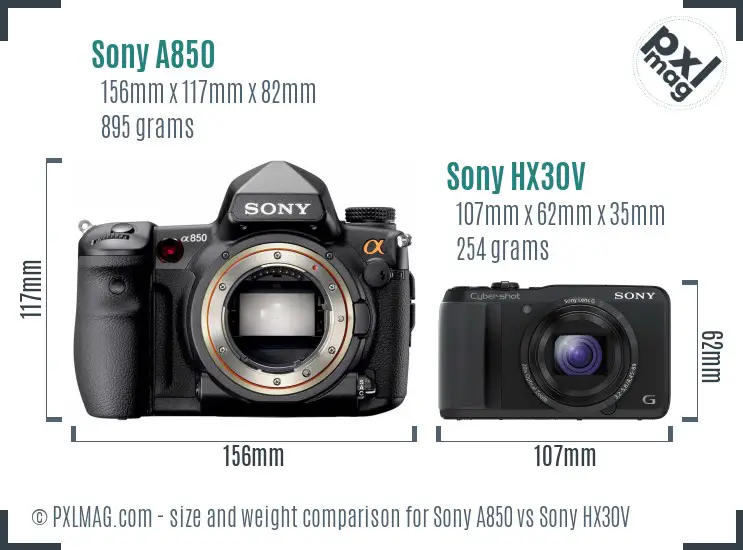 Sony A850 vs Sony HX30V size comparison