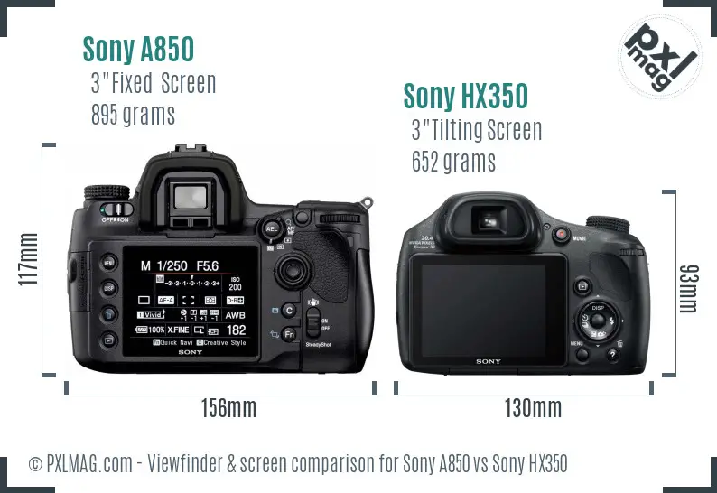 Sony A850 vs Sony HX350 Screen and Viewfinder comparison