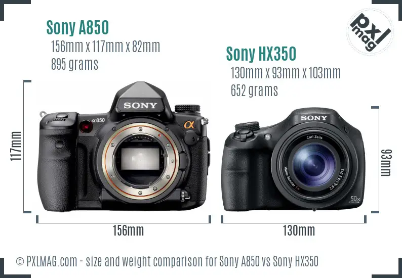 Sony A850 vs Sony HX350 size comparison