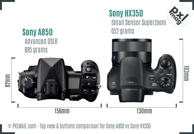 Sony A850 vs Sony HX350 top view buttons comparison