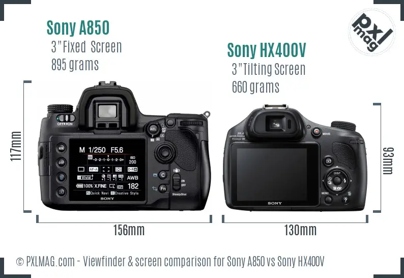 Sony A850 vs Sony HX400V Screen and Viewfinder comparison