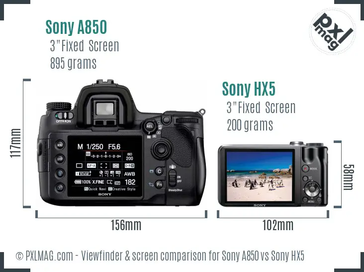 Sony A850 vs Sony HX5 Screen and Viewfinder comparison