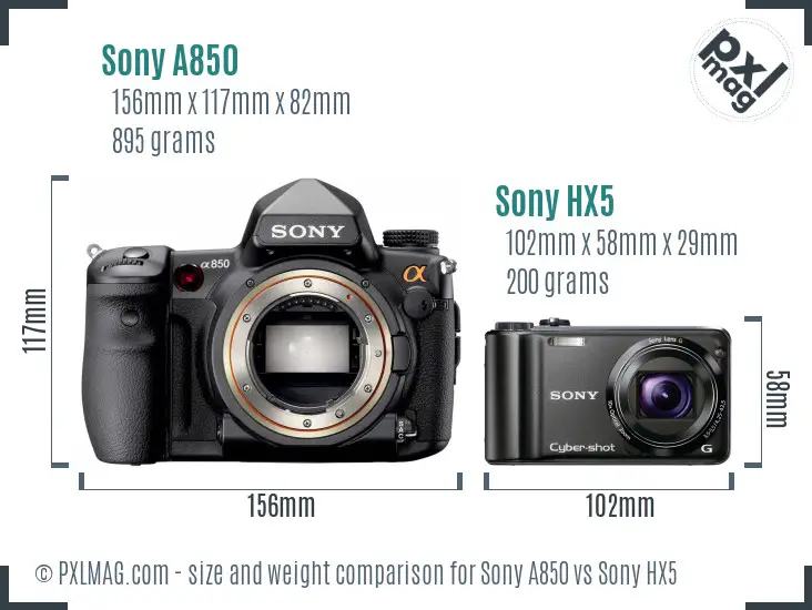 Sony A850 vs Sony HX5 size comparison