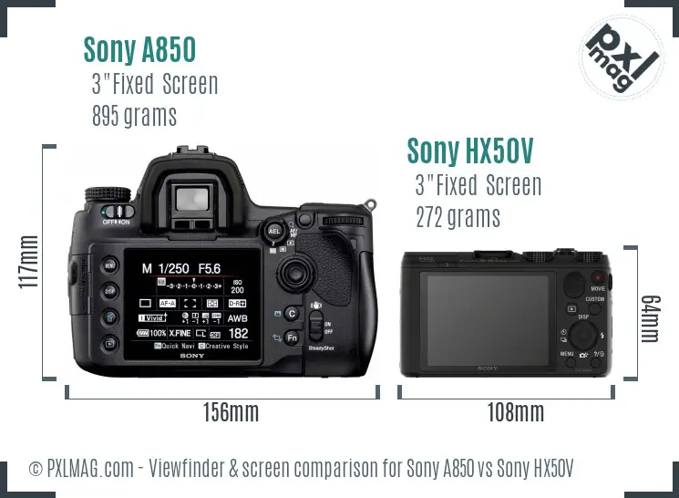 Sony A850 vs Sony HX50V Screen and Viewfinder comparison