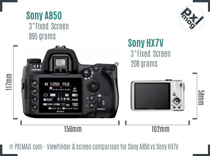 Sony A850 vs Sony HX7V Screen and Viewfinder comparison