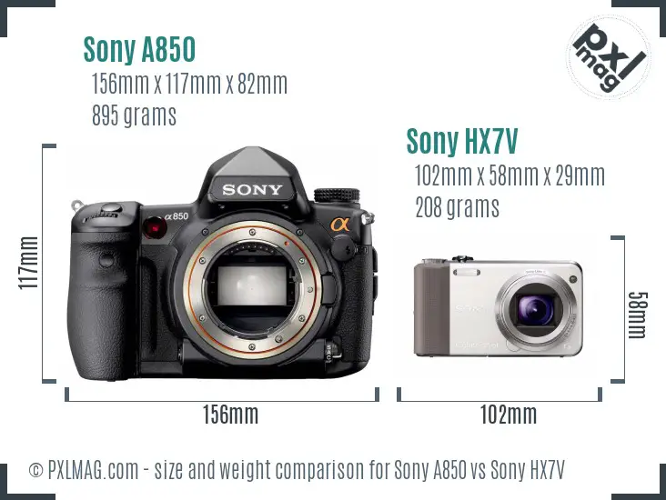 Sony A850 vs Sony HX7V size comparison