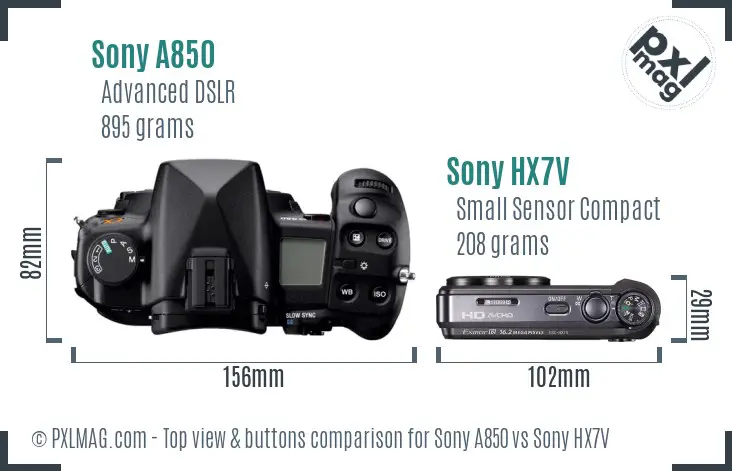 Sony A850 vs Sony HX7V top view buttons comparison