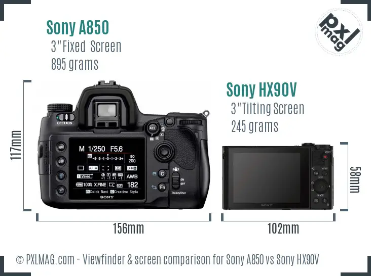 Sony A850 vs Sony HX90V Screen and Viewfinder comparison