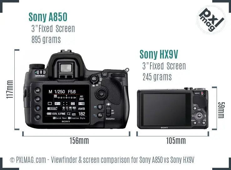 Sony A850 vs Sony HX9V Screen and Viewfinder comparison