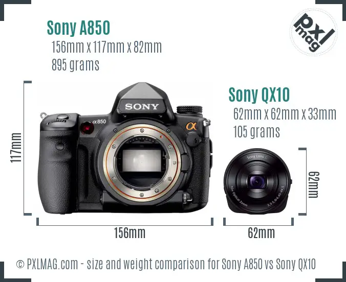 Sony A850 vs Sony QX10 size comparison