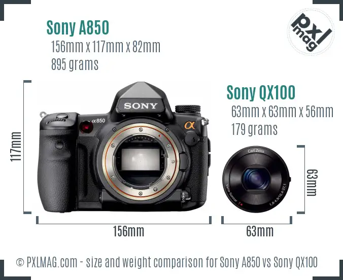 Sony A850 vs Sony QX100 size comparison