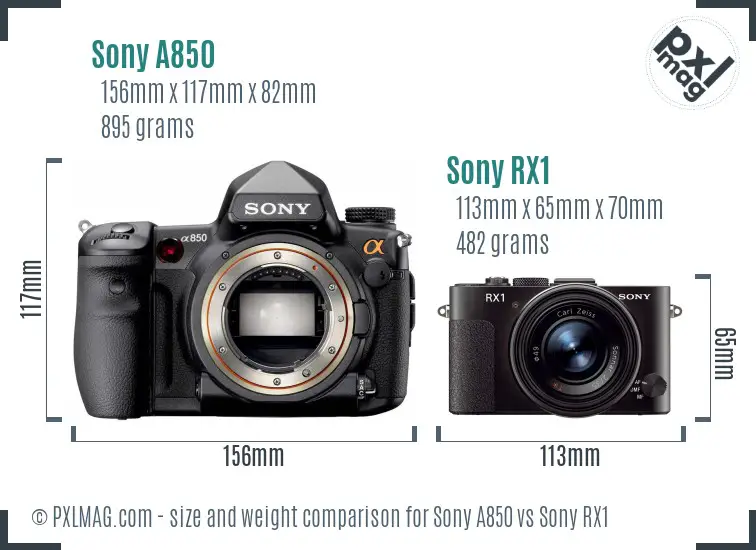 Sony A850 vs Sony RX1 size comparison