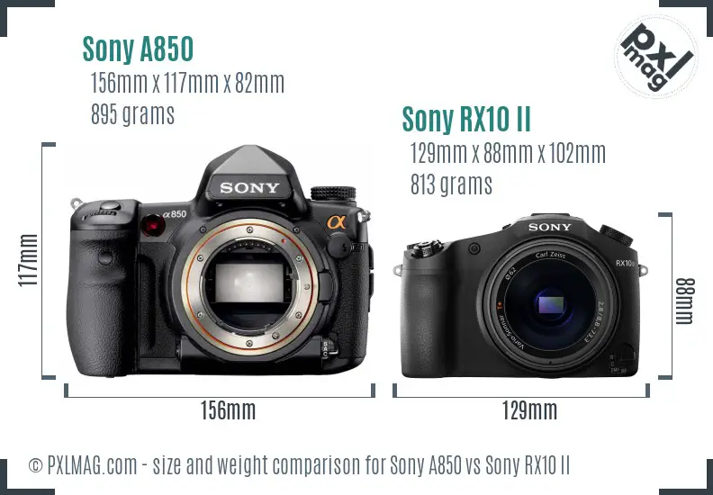 Sony A850 vs Sony RX10 II size comparison